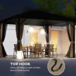 10' x 12' Hard Roof Gazebo with Curtains and Netting, Gazebo with Aluminum Frame and Hooks, Coffee - Image 7