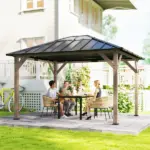 Outsunny 10 ft x 12 ft Hardtop Gazebo with Galvanized Steel Roof, UPF50+ Wood Permanent Pavilion with Clear Roof Top, Light Walnut - Image 2