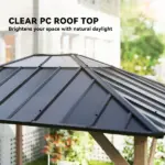 Outsunny 10 ft x 12 ft Hardtop Gazebo with Galvanized Steel Roof, UPF50+ Wood Permanent Pavilion with Clear Roof Top, Light Walnut - Image 5