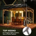 Outsunny 10 ft x 12 ft Hardtop Gazebo with Galvanized Steel Roof, UPF50+ Wood Permanent Pavilion with Clear Roof Top, Light Walnut - Image 7