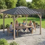 Outsunny 10 ft x 12 ft Hardtop Gazebo with Galvanized Steel Roof, UPF50+ Wood Permanent Pavilion with Clear Roof Top, Light Walnut - Image 8