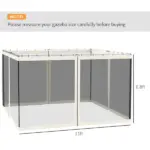 Outsunny 9.8 x 12 Ft Gazebo Replacement Mosquito Netting 4-Panel White and Black - Image 3