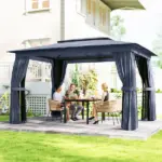 10' x 12' Outdoor Patio Gazebo, Soft Top Gazebo Canopy Shelter with Curtains, Netting, Steel Frame, Hooks, Blue - Image 2