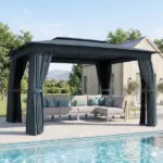 10' x 12' Outdoor Patio Gazebo, Soft Top Gazebo Canopy Shelter with Curtains, Netting, Steel Frame, Hooks, Blue - Image 11