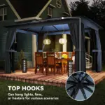 10' x 12' Outdoor Patio Gazebo, Soft Top Gazebo Canopy Shelter with Curtains, Netting, Steel Frame, Hooks, Blue - Image 8