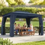 10' x 12' Outdoor Patio Gazebo, Soft Top Gazebo Canopy Shelter with Curtains, Netting, Steel Frame, Hooks, Blue - Image 10