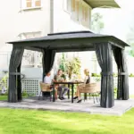 10' x 12' Outdoor Patio Gazebo, Soft Top Gazebo Canopy Shelter with Curtains, Netting, Steel Frame, Hooks, Dark Gray - Image 2