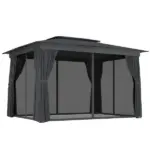 10' x 12' Outdoor Patio Gazebo, Soft Top Gazebo Canopy Shelter with Curtains, Netting, Steel Frame, Hooks, Dark Gray - Image 11