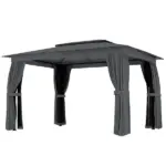 10' x 12' Outdoor Patio Gazebo, Soft Top Gazebo Canopy Shelter with Curtains, Netting, Steel Frame, Hooks, Dark Gray