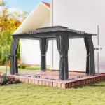 10' x 12' Outdoor Patio Gazebo, Soft Top Gazebo Canopy Shelter with Curtains, Netting, Steel Frame, Hooks, Dark Gray - Image 3