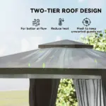 10' x 12' Outdoor Patio Gazebo, Soft Top Gazebo Canopy Shelter with Curtains, Netting, Steel Frame, Hooks, Dark Gray - Image 4