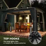 10' x 12' Outdoor Patio Gazebo, Soft Top Gazebo Canopy Shelter with Curtains, Netting, Steel Frame, Hooks, Dark Gray - Image 8