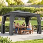 10' x 12' Outdoor Patio Gazebo, Soft Top Gazebo Canopy Shelter with Curtains, Netting, Steel Frame, Hooks, Dark Gray - Image 10