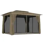 Outsunny 10 ft x 12 ft Outdoor Patio Gazebo, Soft Top Gazebo Canopy Shelter with Curtains, Netting, Steel Frame, Hooks, Khaki - Image 11