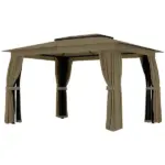 Outsunny 10 ft x 12 ft Outdoor Patio Gazebo, Soft Top Gazebo Canopy Shelter with Curtains, Netting, Steel Frame, Hooks, Khaki