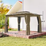 Outsunny 10 ft x 12 ft Outdoor Patio Gazebo, Soft Top Gazebo Canopy Shelter with Curtains, Netting, Steel Frame, Hooks, Khaki - Image 3