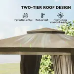 Outsunny 10 ft x 12 ft Outdoor Patio Gazebo, Soft Top Gazebo Canopy Shelter with Curtains, Netting, Steel Frame, Hooks, Khaki - Image 4