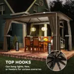 Outsunny 10 ft x 12 ft Outdoor Patio Gazebo, Soft Top Gazebo Canopy Shelter with Curtains, Netting, Steel Frame, Hooks, Khaki - Image 8