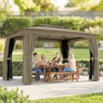 Outsunny 10 ft x 12 ft Outdoor Patio Gazebo, Soft Top Gazebo Canopy Shelter with Curtains, Netting, Steel Frame, Hooks, Khaki - Image 10