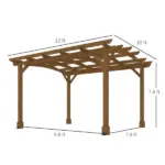 10' x 12' Wood Pergola, Outdoor Gazebo Grape Trellis with Arched Roof for Climbing Plant Support, Dark Brown - Image 3