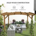 10' x 12' Wood Pergola, Outdoor Gazebo Grape Trellis with Arched Roof for Climbing Plant Support, Dark Brown - Image 4