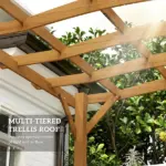 10' x 12' Wood Pergola, Outdoor Gazebo Grape Trellis with Arched Roof for Climbing Plant Support, Dark Brown - Image 5