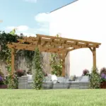 10' x 12' Wood Pergola, Outdoor Gazebo Grape Trellis with Arched Roof for Climbing Plant Support, Dark Brown - Image 10