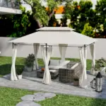 Outsunny 10' x 13' Double Roof Patio Gazebo, Outdoor Gazebo with Curtains, for Garden, Lawn, Backyard and Deck, Cream White - Image 2