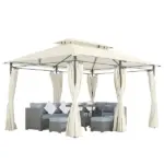 Outsunny 10' x 13' Double Roof Patio Gazebo, Outdoor Gazebo with Curtains, for Garden, Lawn, Backyard and Deck, Cream White - Image 11
