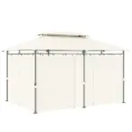 Outsunny 10' x 13' Double Roof Patio Gazebo, Outdoor Gazebo with Curtains, for Garden, Lawn, Backyard and Deck, Cream White