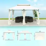 Outsunny 10' x 13' Double Roof Patio Gazebo, Outdoor Gazebo with Curtains, for Garden, Lawn, Backyard and Deck, Cream White - Image 3