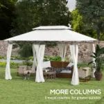 Outsunny 10' x 13' Double Roof Patio Gazebo, Outdoor Gazebo with Curtains, for Garden, Lawn, Backyard and Deck, Cream White - Image 5