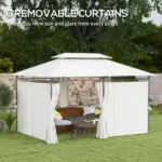 Outsunny 10' x 13' Double Roof Patio Gazebo, Outdoor Gazebo with Curtains, for Garden, Lawn, Backyard and Deck, Cream White - Image 6