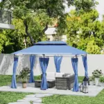 Outsunny 10 ft x 13 ft Double Roof Patio Gazebo, Outdoor Gazebo with Curtains, for Garden, Lawn, Backyard and Deck, Dark Blue - Image 2
