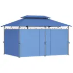 Outsunny 10 ft x 13 ft Double Roof Patio Gazebo, Outdoor Gazebo with Curtains, for Garden, Lawn, Backyard and Deck, Dark Blue
