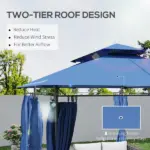 Outsunny 10 ft x 13 ft Double Roof Patio Gazebo, Outdoor Gazebo with Curtains, for Garden, Lawn, Backyard and Deck, Dark Blue - Image 4