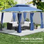 Outsunny 10 ft x 13 ft Double Roof Patio Gazebo, Outdoor Gazebo with Curtains, for Garden, Lawn, Backyard and Deck, Dark Blue - Image 5