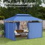 Outsunny 10 ft x 13 ft Double Roof Patio Gazebo, Outdoor Gazebo with Curtains, for Garden, Lawn, Backyard and Deck, Dark Blue - Image 6