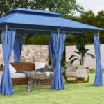Outsunny 10 ft x 13 ft Double Roof Patio Gazebo, Outdoor Gazebo with Curtains, for Garden, Lawn, Backyard and Deck, Dark Blue - Image 8