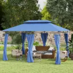 Outsunny 10 ft x 13 ft Double Roof Patio Gazebo, Outdoor Gazebo with Curtains, for Garden, Lawn, Backyard and Deck, Dark Blue - Image 10