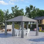 10 x 13 Outdoor Gazebo, Canopy Shelter with 6 Sidewalls, Steel Frame, Gray for Garden and Backyard, Gray - Image 2