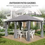 10 x 13 Outdoor Gazebo, Canopy Shelter with 6 Sidewalls, Steel Frame, Gray for Garden and Backyard, Gray - Image 6
