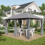 10 x 13 Outdoor Gazebo, Canopy Shelter with 6 Sidewalls, Steel Frame, Gray for Garden and Backyard, Gray - Image 10
