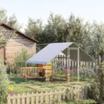 10 x 13 x 6.5 Large Metal Chicken Coops Walk-in Poultry Cage with Cover Lockable Door for Outdoor Backyard Silver - Image 2