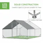 10 x 13 x 6.5 Large Metal Chicken Coops Walk-in Poultry Cage with Cover Lockable Door for Outdoor Backyard Silver - Image 6