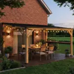 Outsunny 10 ft x 14 ft Wooden Gazebo, Hardtop Lean-to Gazebo Pergola with Galvanized Steel Sloped Roof, Bar Shelf, Natural Wood - Image 2