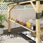 Outsunny 10 ft x 14 ft Wooden Gazebo, Hardtop Lean-to Gazebo Pergola with Galvanized Steel Sloped Roof, Bar Shelf, Natural Wood - Image 5