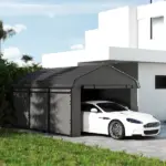 Outsunny 10 ft x 15 ft Metal Carport, Heavy Duty Garage Car Canopy with Galvanized Metal Roof and Removable Sidewalls, Dark Gray - Image 2