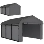 Outsunny 10 ft x 15 ft Metal Carport, Heavy Duty Garage Car Canopy with Galvanized Metal Roof and Removable Sidewalls, Dark Gray - Image 11