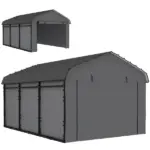 Outsunny 10 ft x 15 ft Metal Carport, Heavy Duty Garage Car Canopy with Galvanized Metal Roof and Removable Sidewalls, Dark Gray
